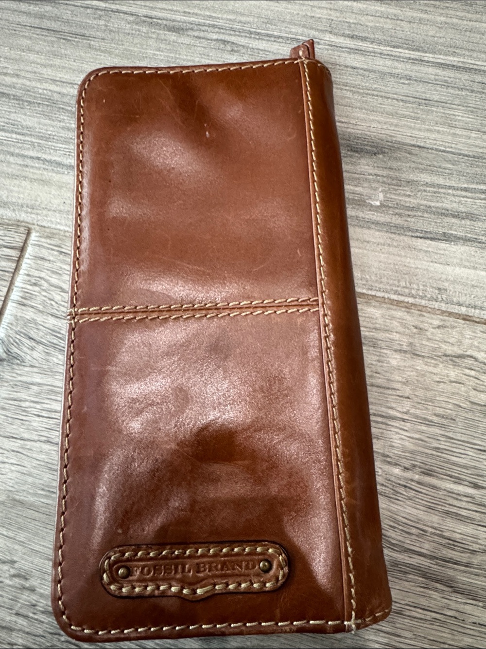 Fossil Tan Leather Zip-Around passport holder